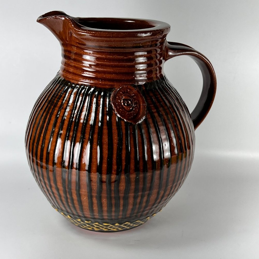 Vintage Terra Cotta Pitcher Jug Studio Pottery Clay Glazed Rustic Farmhouse